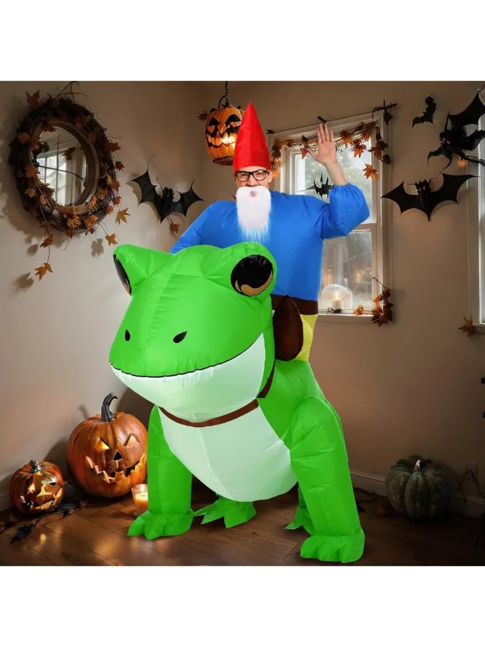 Unisex Inflatable Frog Costume for Adults - Fun Ride-On Gnome Outfit